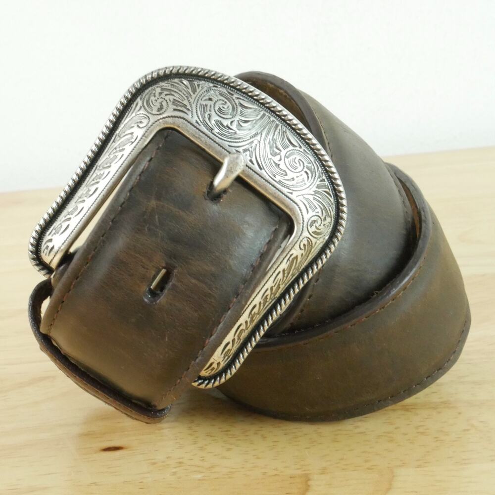 3D Belt Company Mens‎ Brown Leather Western Belt Size 32 DDD Heavy Thick Cowboy